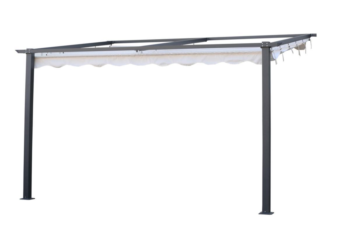 Pergola, väggmonterad, aluminium - VÄGGPERGOLA 4X4 M GRÅTT STATIV, VITT TAK
