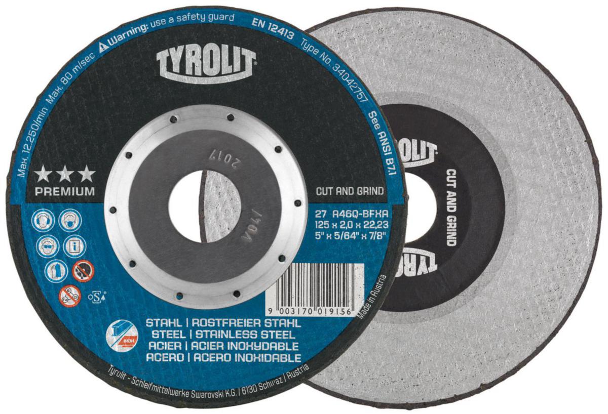 Kap- och slipskiva Tyrolit Premium*** 2in1 Cut and grind - KAPSKIVA TYROLIT PREMIUM 2IN1 125x2X22 A46Q 41F CUT & GRIND