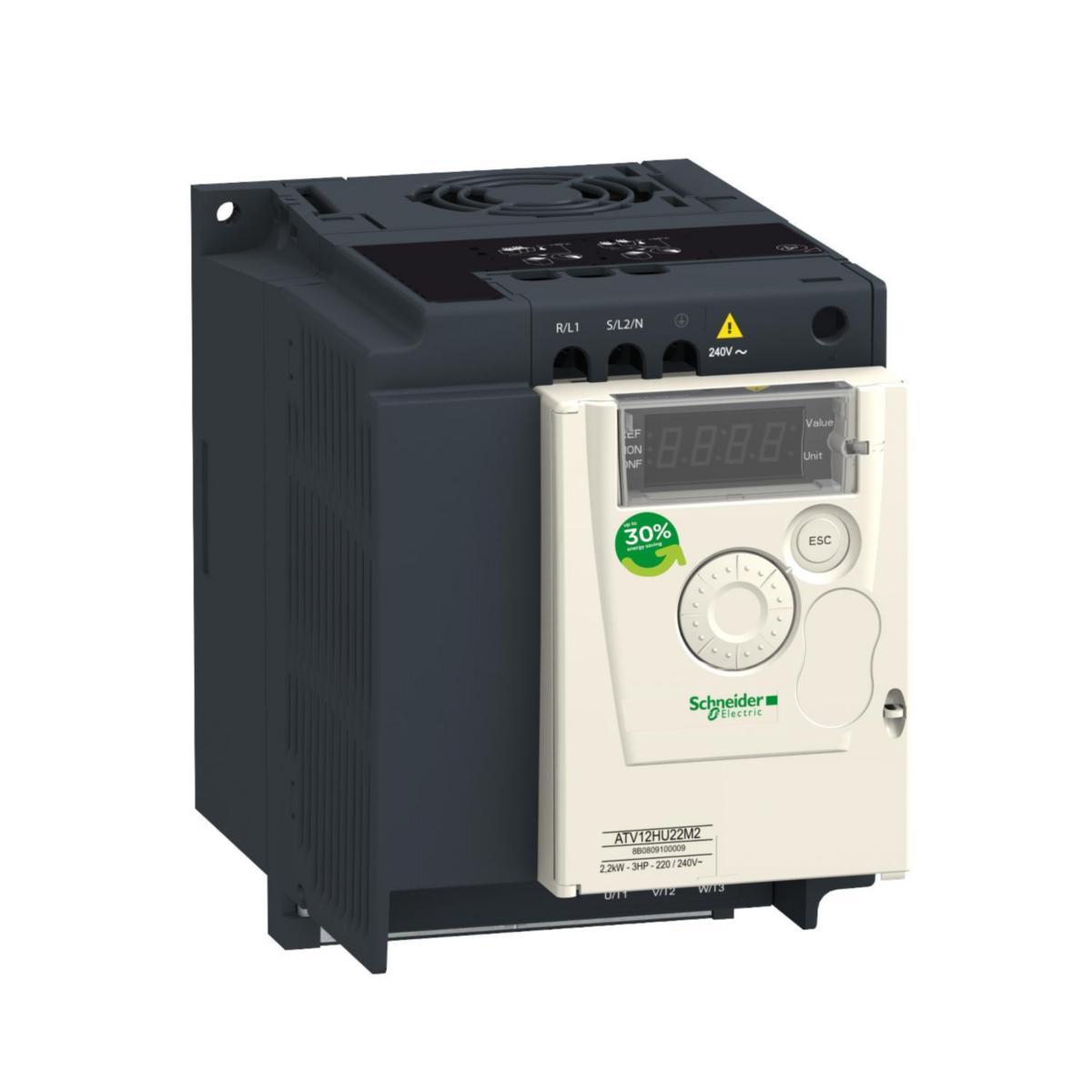 Frekvensomriktare Altivar 12 1-fas 230 V IP20 med kylare, inbyggt EMC-filter - FREKV.OMR 1-F 230V 1,5KW M KYL ATV12HU15M2