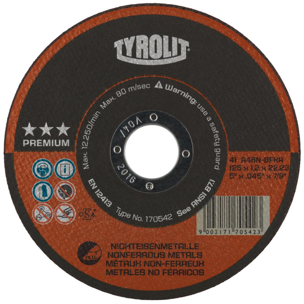 Kapskiva Tyrolit Premium*** Aluminium - KAPSKIVA TYROLIT PREMIUM ALU 125X1.2X22 A46N-BFXA 41F