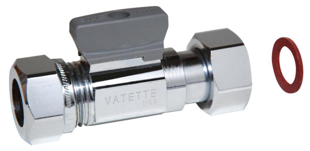 Kulventiler Vatette, förkromade med vred, klämmringskoppling och lekande mutter - 15XG15 KULVENT VATETTE M.VRED FKR RAK CUXINV.GG LEKANDE MUTT