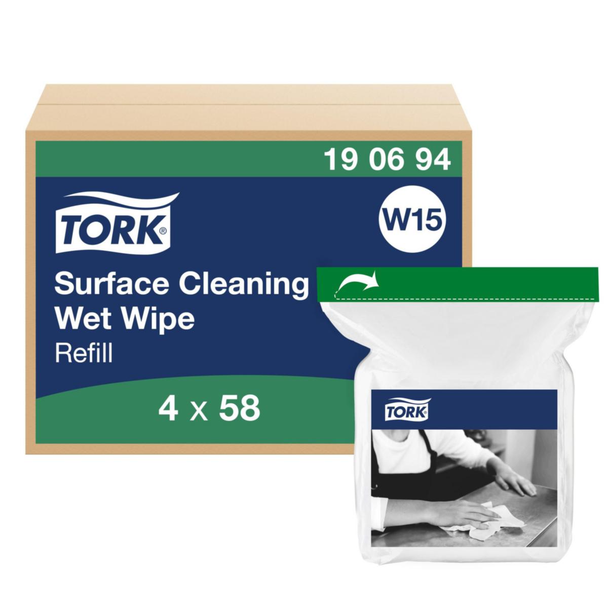 Våtdukar/Wipes Tork W15 för Ytrengöring Refill - YTRENGÖRING TORK VÅTDUK REFILL 58 DUKAR/WIPES