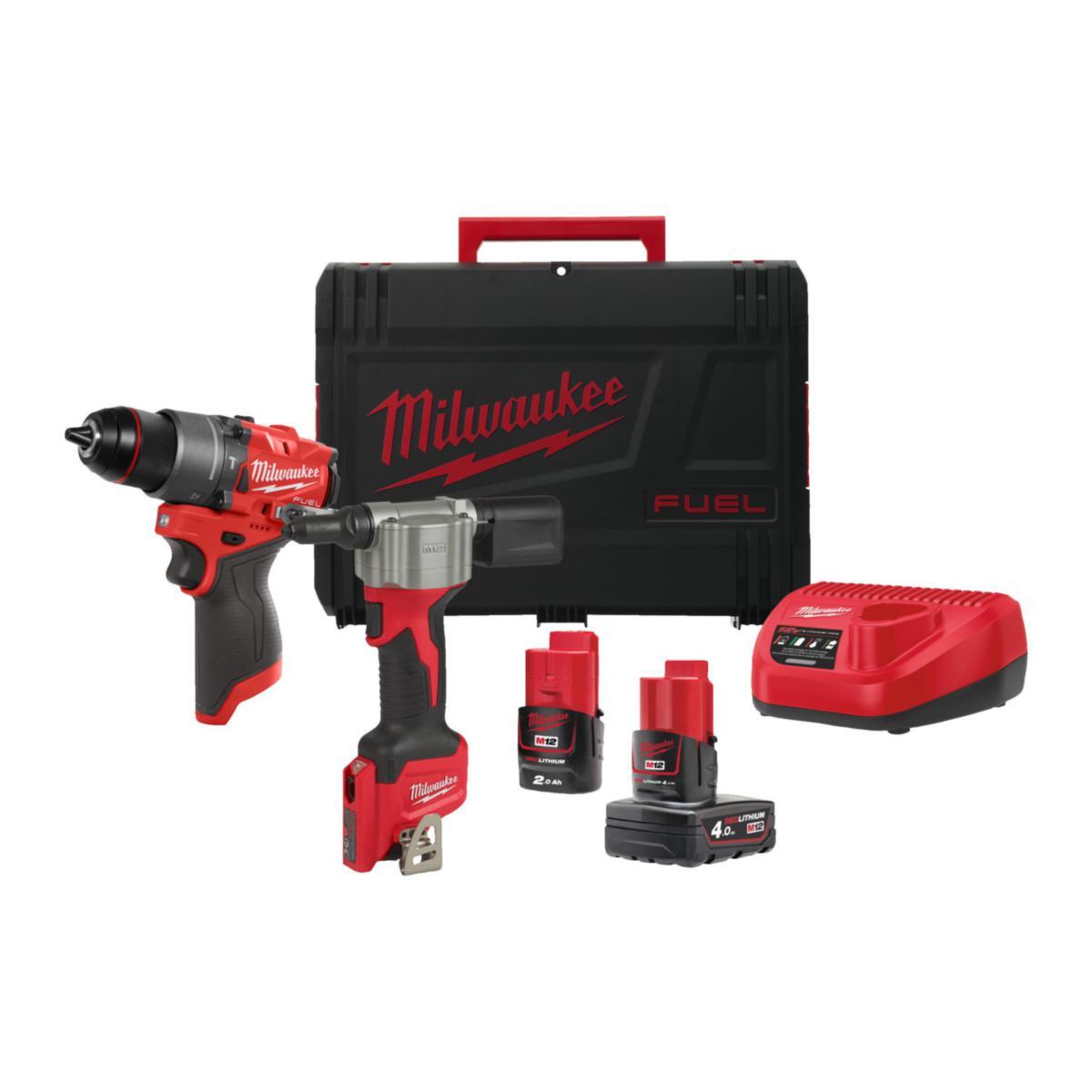 Kombikit Milwaukee M12 FPP2D2-422X - KOMBIKIT MILWAUKEE M12 FPP2D2 422X,1X2 & 4,0AH,LADDARE,HDBOX