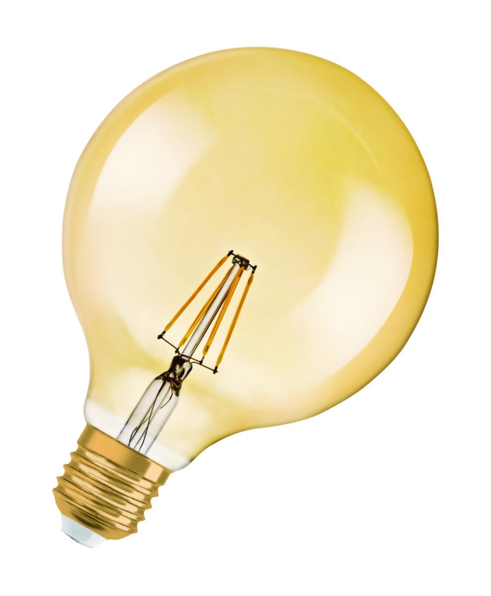 LED-lampa, Vintage 1906, glob, dimbar, klar, guld, Osram - LED-LAMPA RETRO GLOB DIM (51) E27 824 KLAR GOLD 6.5W OSRAM