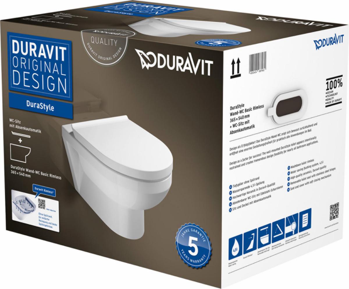 WC-skål Durastyle basic Rimless, Duravit - DURAVIT DURASTYLE WC-SKÅL BASIC.RIMLESS.PKT MED S-C SITS