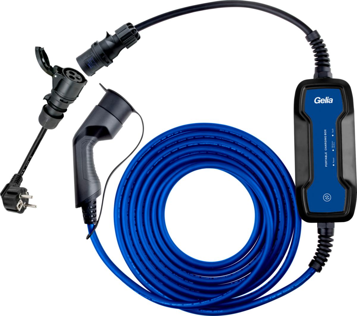 Laddkabel 1-fas, mode 2, kontaktuttag typ 2 till CEE/Schuko, nödladdare - LADDKABEL 1-FAS TYP2 10-16A 5M 3.7KW CEE-SCHUKO MODE2