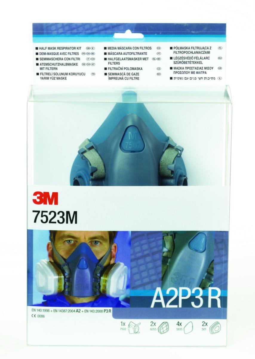 Halvmask 3M 7523 Packout - HALVMASK 3M 7523 PACKOUT INKL GAS- O PARTIKELFILTER STL M