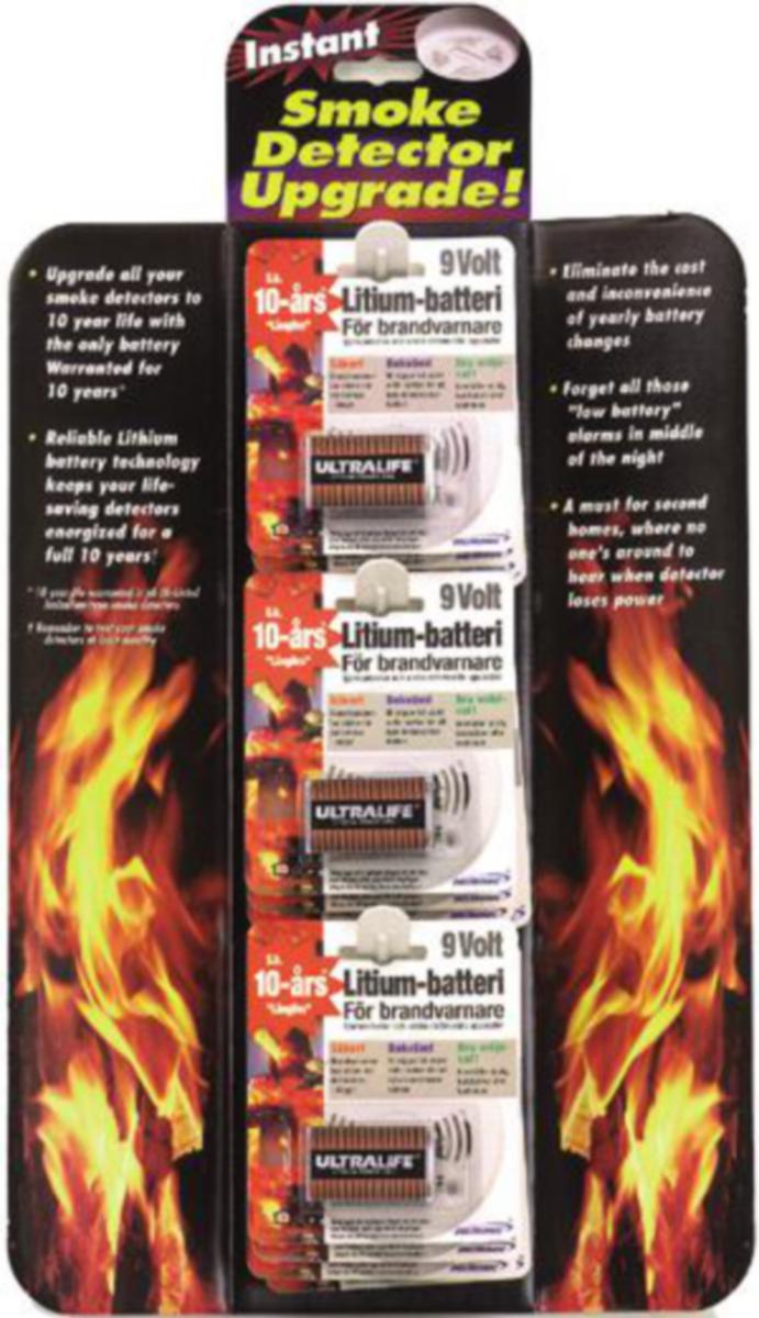 Batteri, litium, Ultralife (10-årsbatteri), 9V - BATTERI LITIUM 9V 1200MA S.K 10 ÅRS FÖR BL.A BRANDVARNARE
