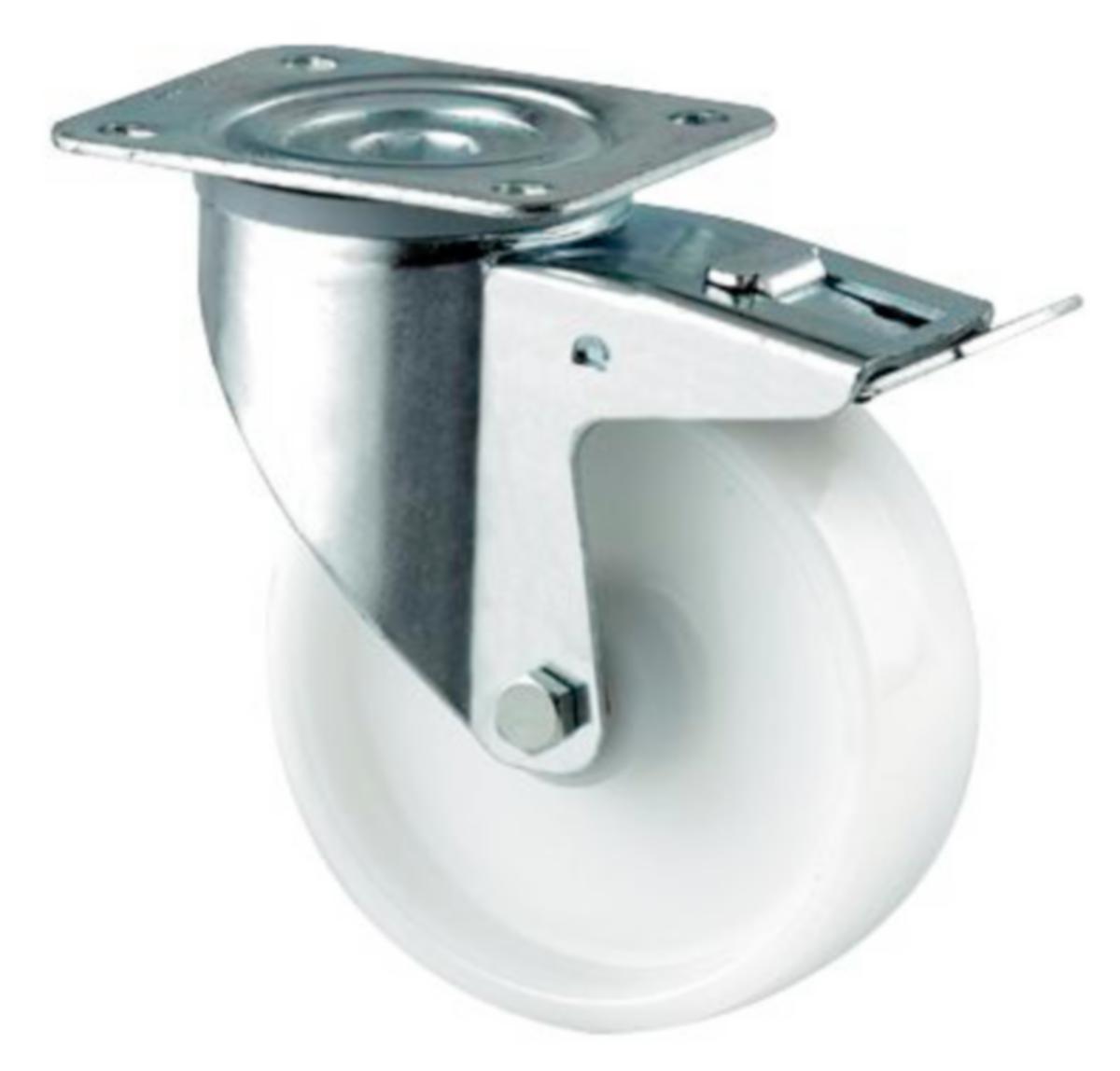 Länkhjul Tente med broms - LÄNKHJUL TENTE 200MM NYLON VIT BROMS 3477UOR200P63 PL.137X105