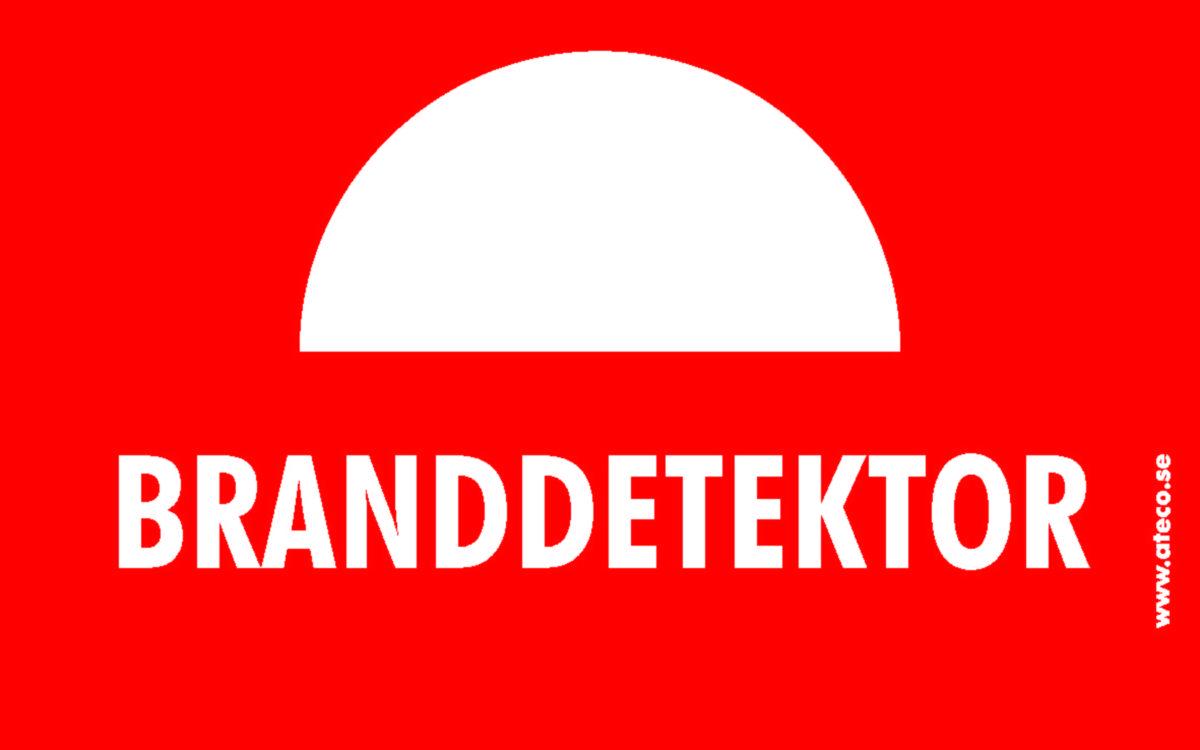 Skylt Branddetektor, Ateco - SKYLT BRANDDETEKTOR 80x50 RÖD