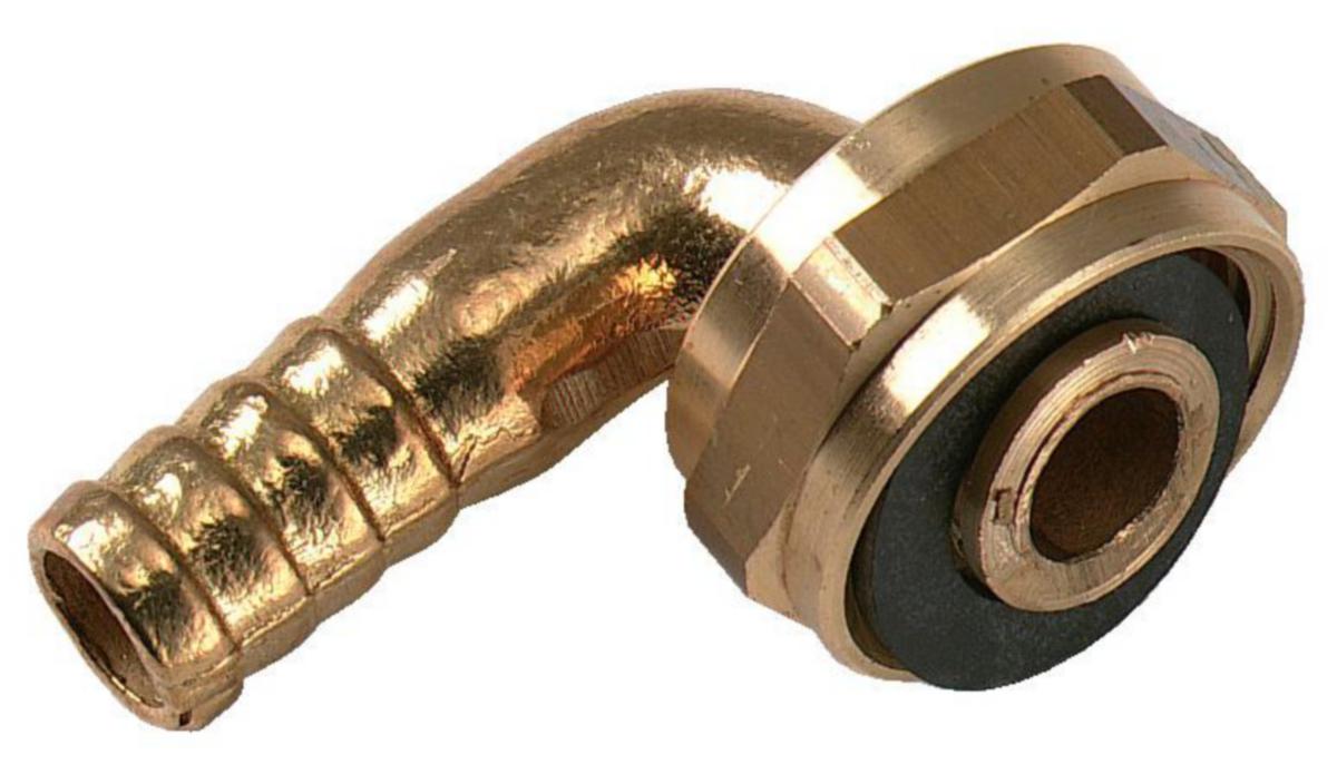 Slangkopplingshalva 90° vinkel invändig gänga av mässing - G15x1/2" SLANG.KOPPL.VINKEL INV.GG. F SLANG 14MM ID. MÄSS.