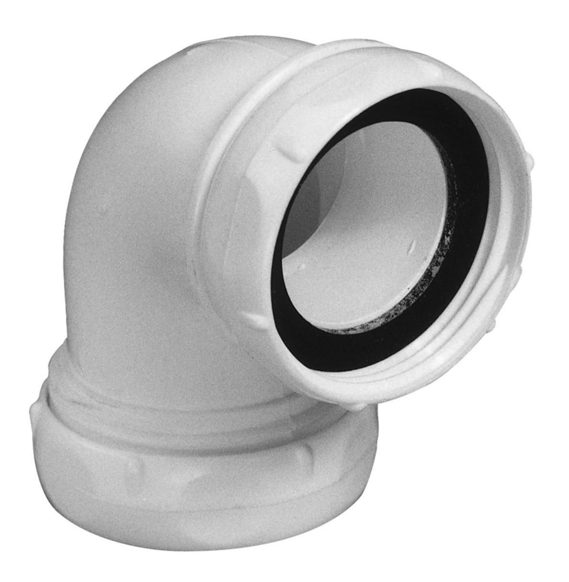 Koppling/invändig gänga, löpande mutter, 90° för utloppsrör, Faluplast - KOPPLING 90° 40x11/4"-11/2" INV G, KONMUTTER, VIT FP 77310