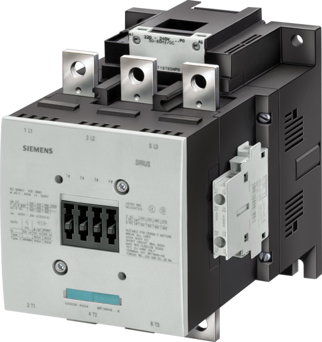 Kontaktor 3RT10 S12 3-polig AC- och DC-spole - KONTAKTOR 400V200KW 230V 3RT1075-6AP36