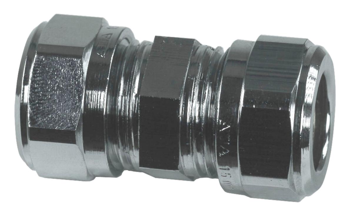 Klämringskoppling rak koppar-koppar - KOPPARRÖRS-KOPPLING 12MM RAK FÖRKROMAD