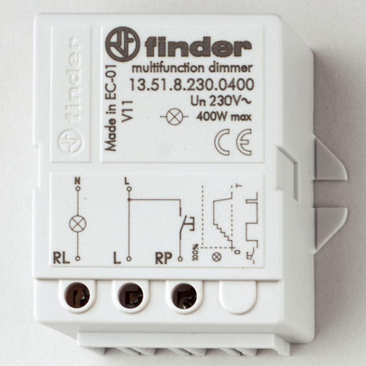 Tryckknappsdimmer 400W Serie 13 för dosmontage, Finder - DIMMER 400W 230V/AC 15.51..8.230.0404