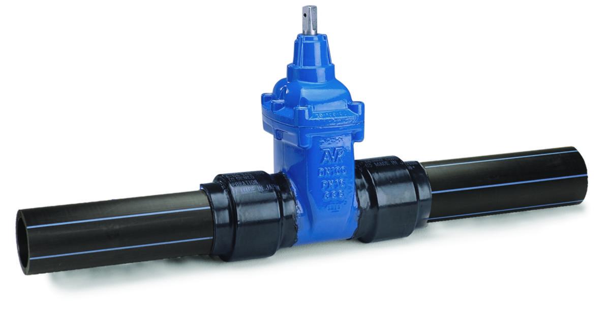 Slussventil AVK Serie 36/80 PN10, emaljerad - 100 AVK SLUSSVENTIL PE100-ÄNDE INV EMALJERAD PN10 SDR17